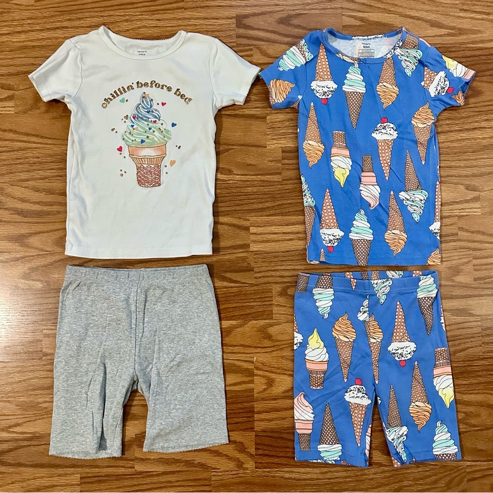 Carter’s 4pc 100% Cotton Pajamas Set Girls 8 8A Short Sleeve Ice Cream Summer